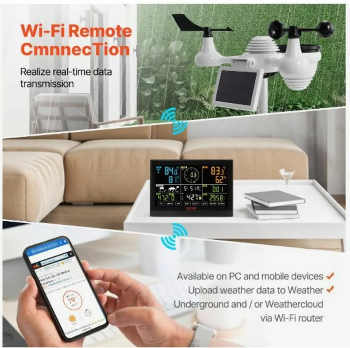 7-in-1 Wi-Fi Weather Station, 7.5 in Color Displa - Image 3