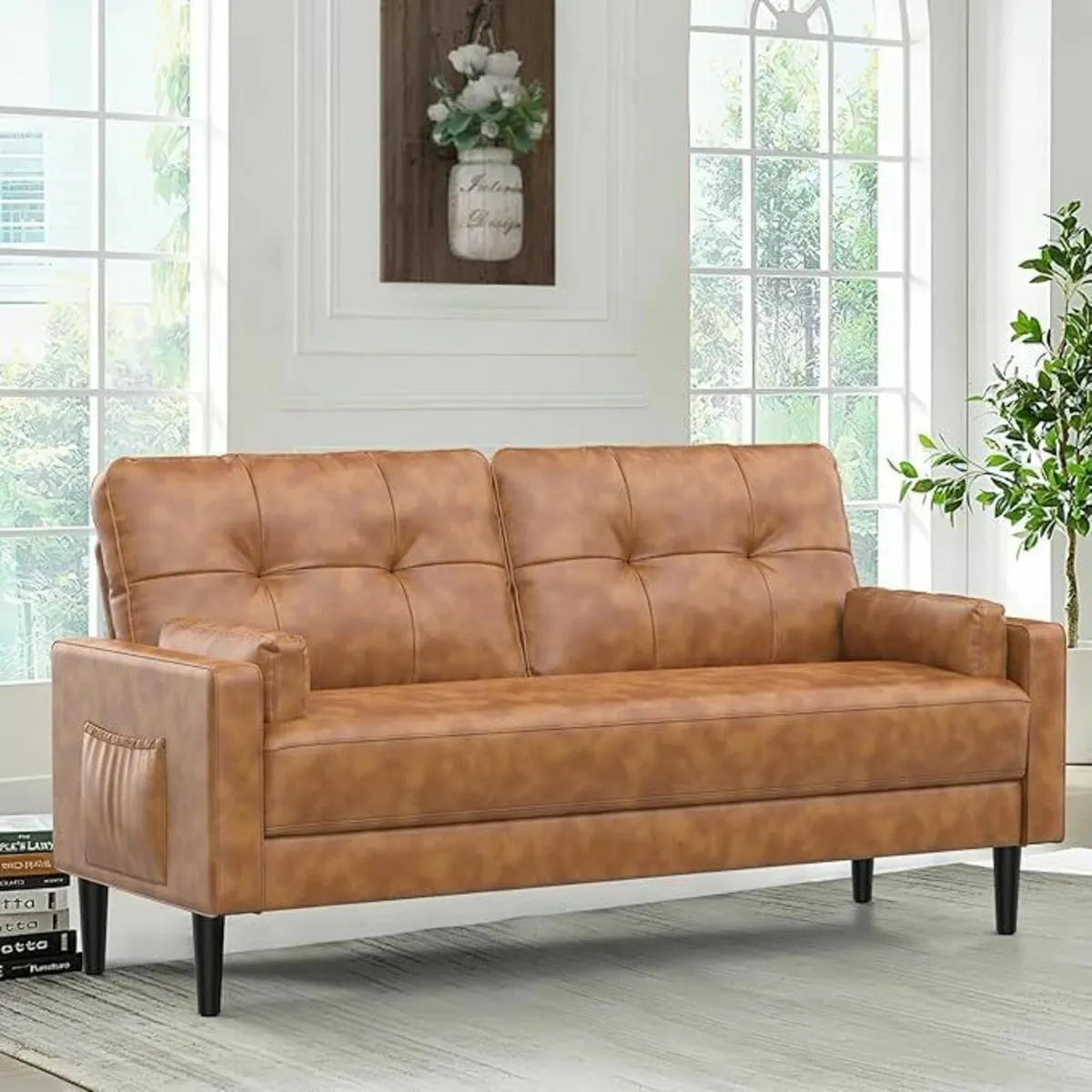 2 Seater Sofa Modern Couch Brown Comfy Leather - Image 1