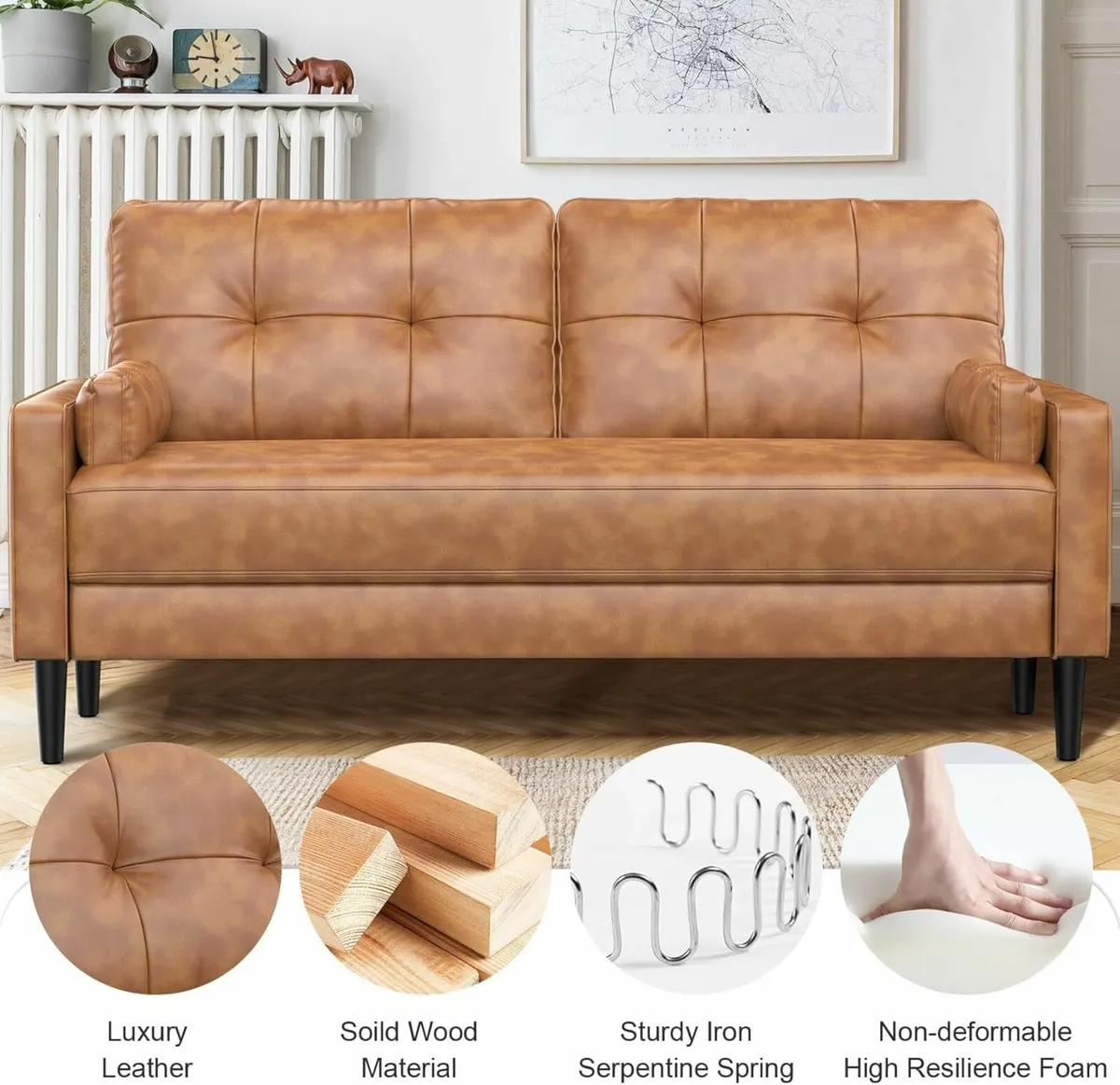 2 Seater Sofa Modern Couch Brown Comfy Leather - Image 4