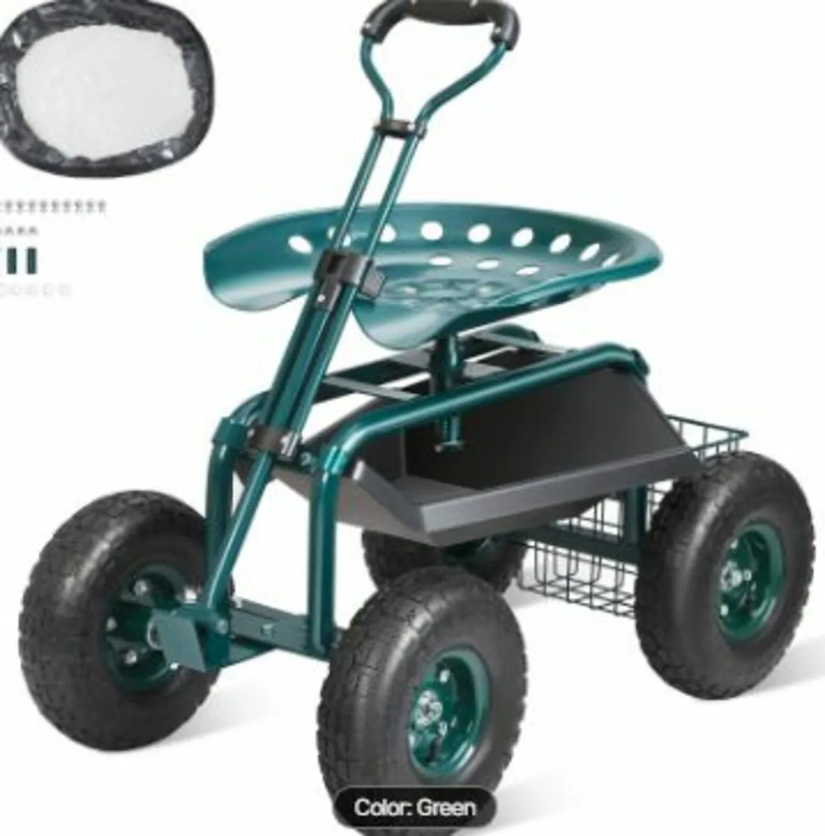 Garden Cart Rolling Workseat with Wheels - Image 1
