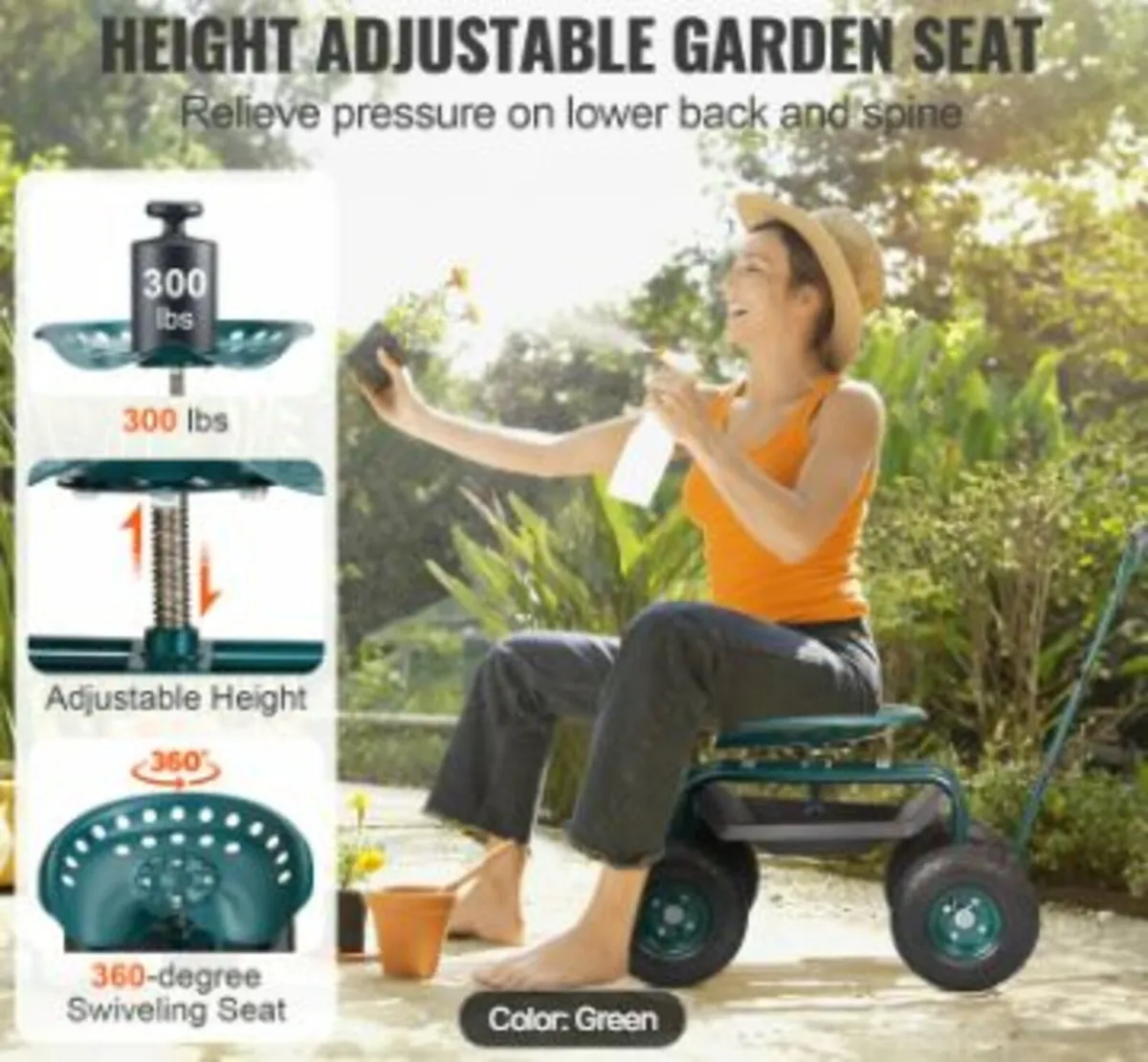 Garden Cart Rolling Workseat with Wheels - Image 2