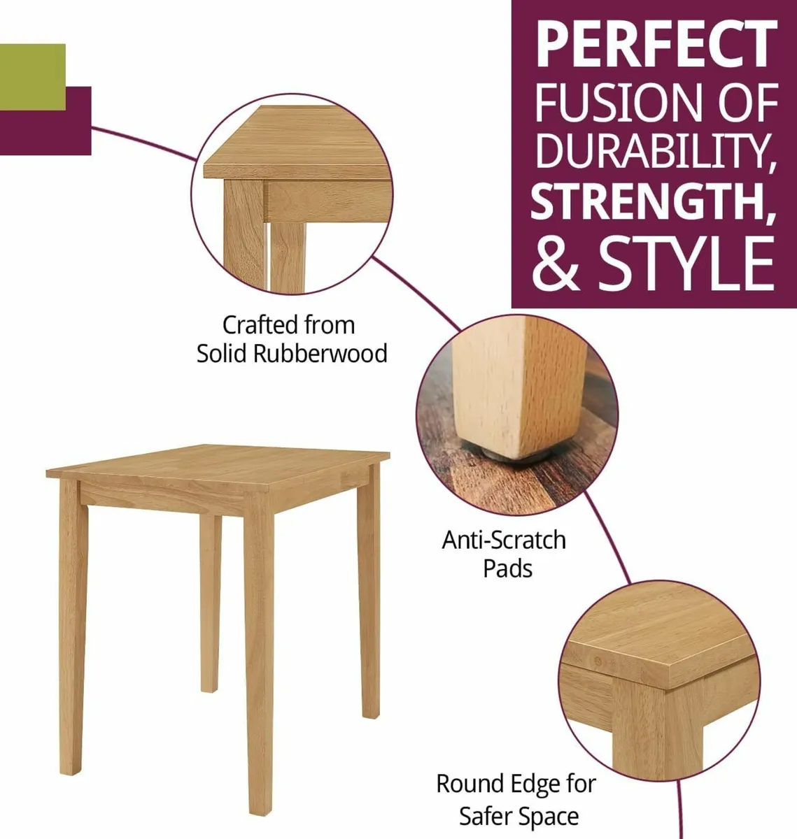 Light Oak Kitchen Wooden Dining Table Offices 80cm - Image 3