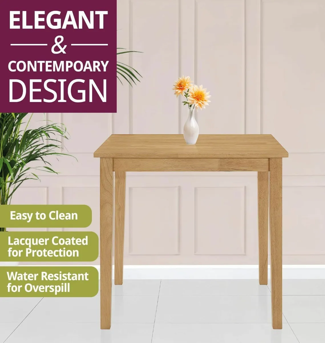 Light Oak Kitchen Wooden Dining Table Offices 80cm - Image 1