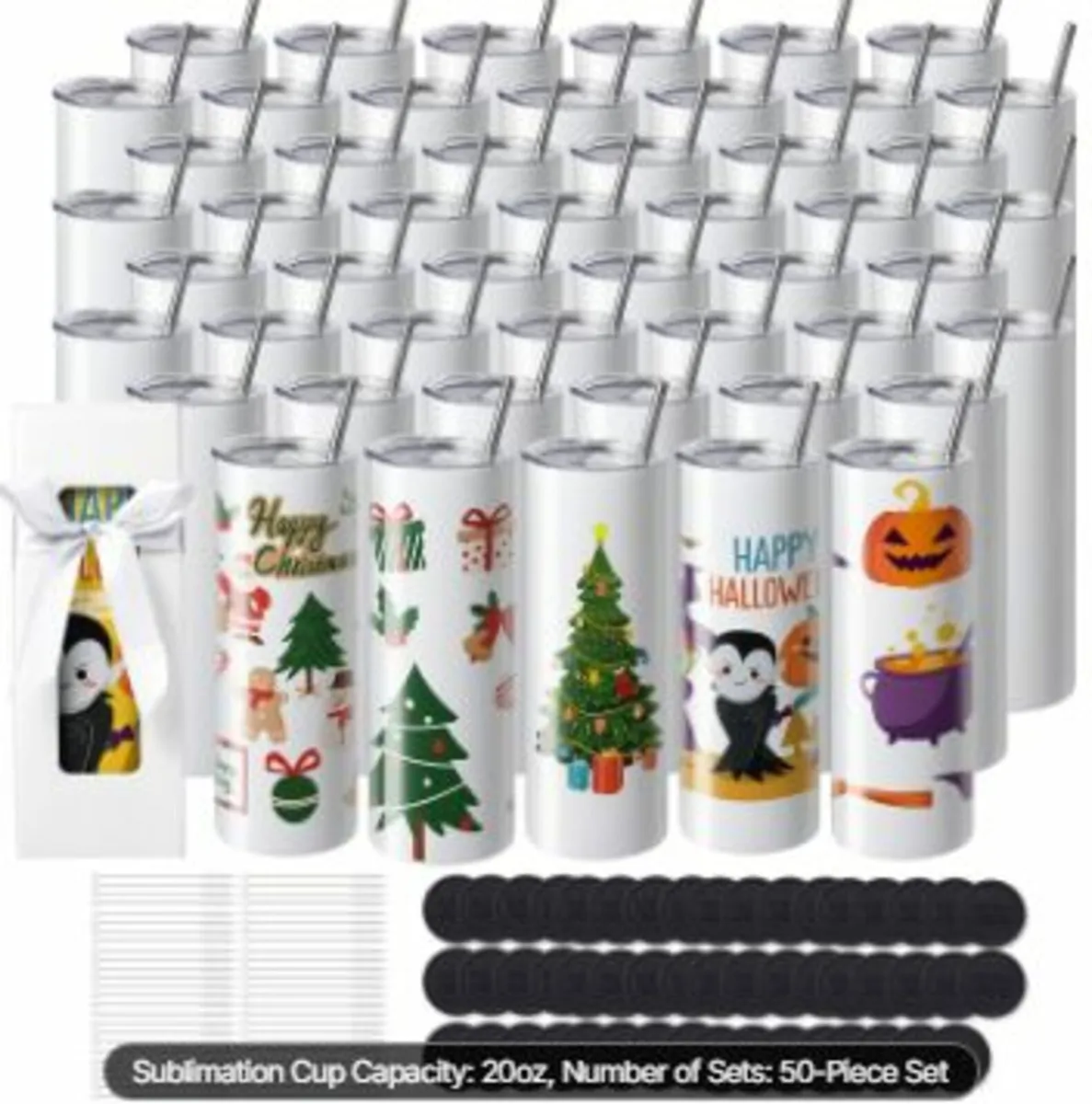 50 Pack Straight Sublimation Tumblers, 20 oz Blan - Image 1