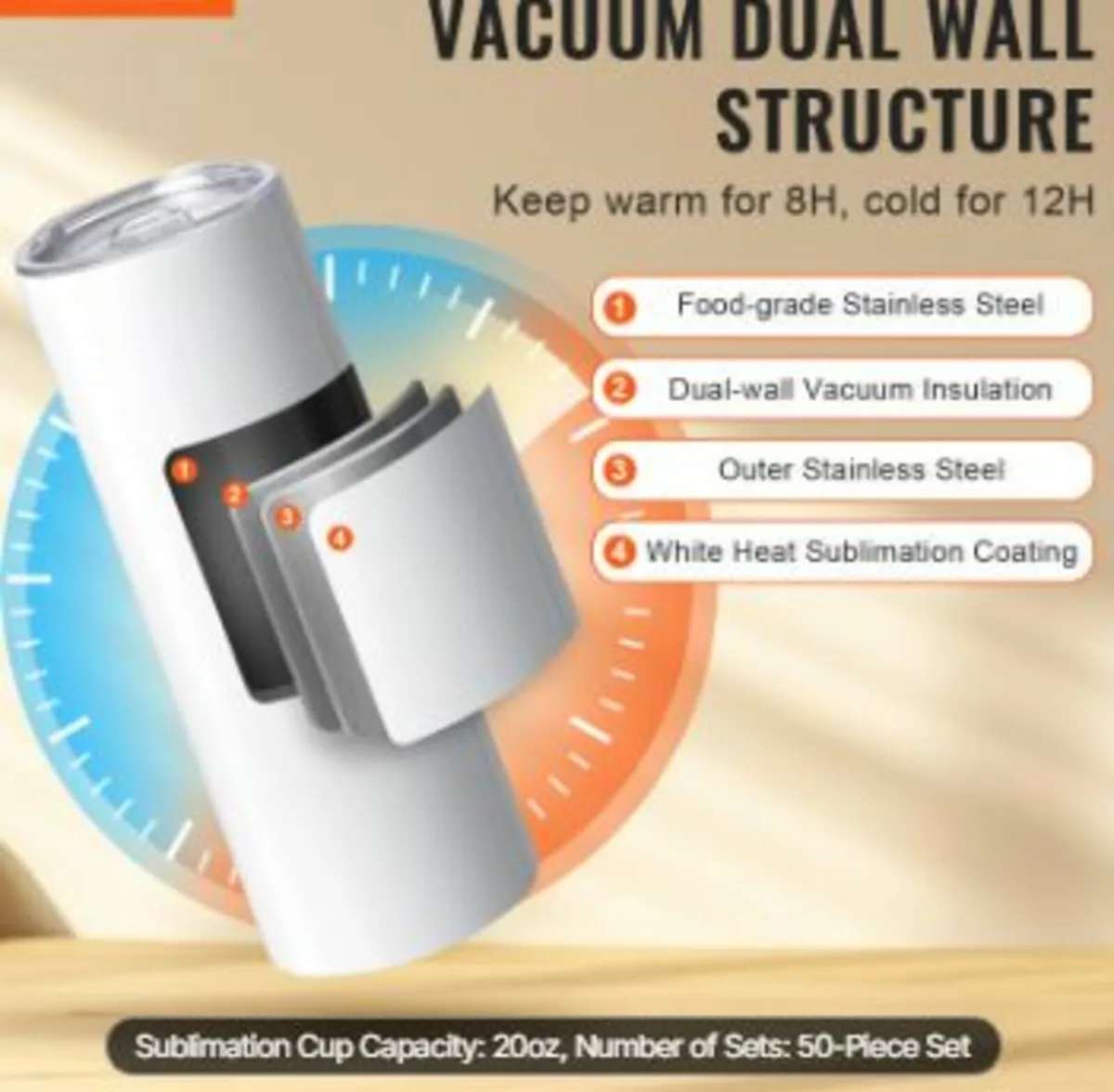50 Pack Straight Sublimation Tumblers, 20 oz Blan - Image 2