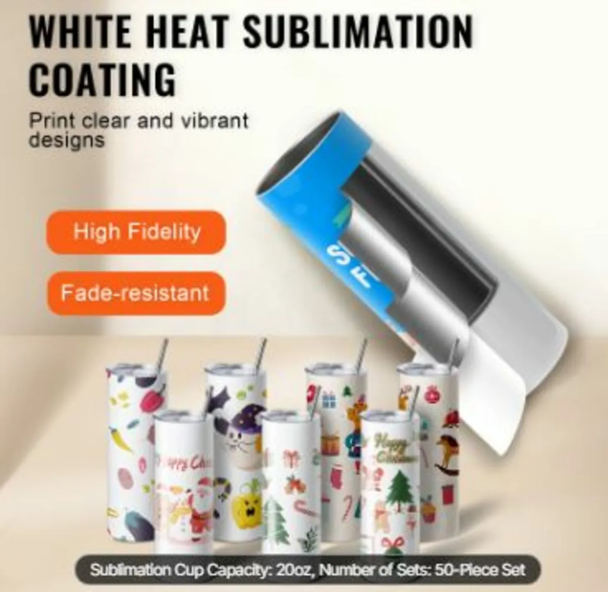 50 Pack Straight Sublimation Tumblers, 20 oz Blan - Image 3