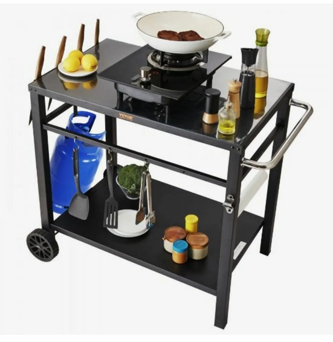 Outdoor Grill Dining Cart with Double-Shelf, BBQ - Image 1