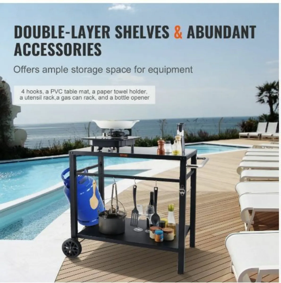 Outdoor Grill Dining Cart with Double-Shelf, BBQ - Image 2
