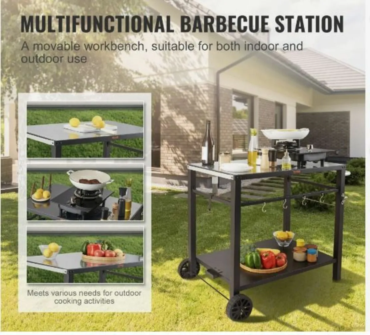 Outdoor Grill Dining Cart with Double-Shelf, BBQ - Image 3