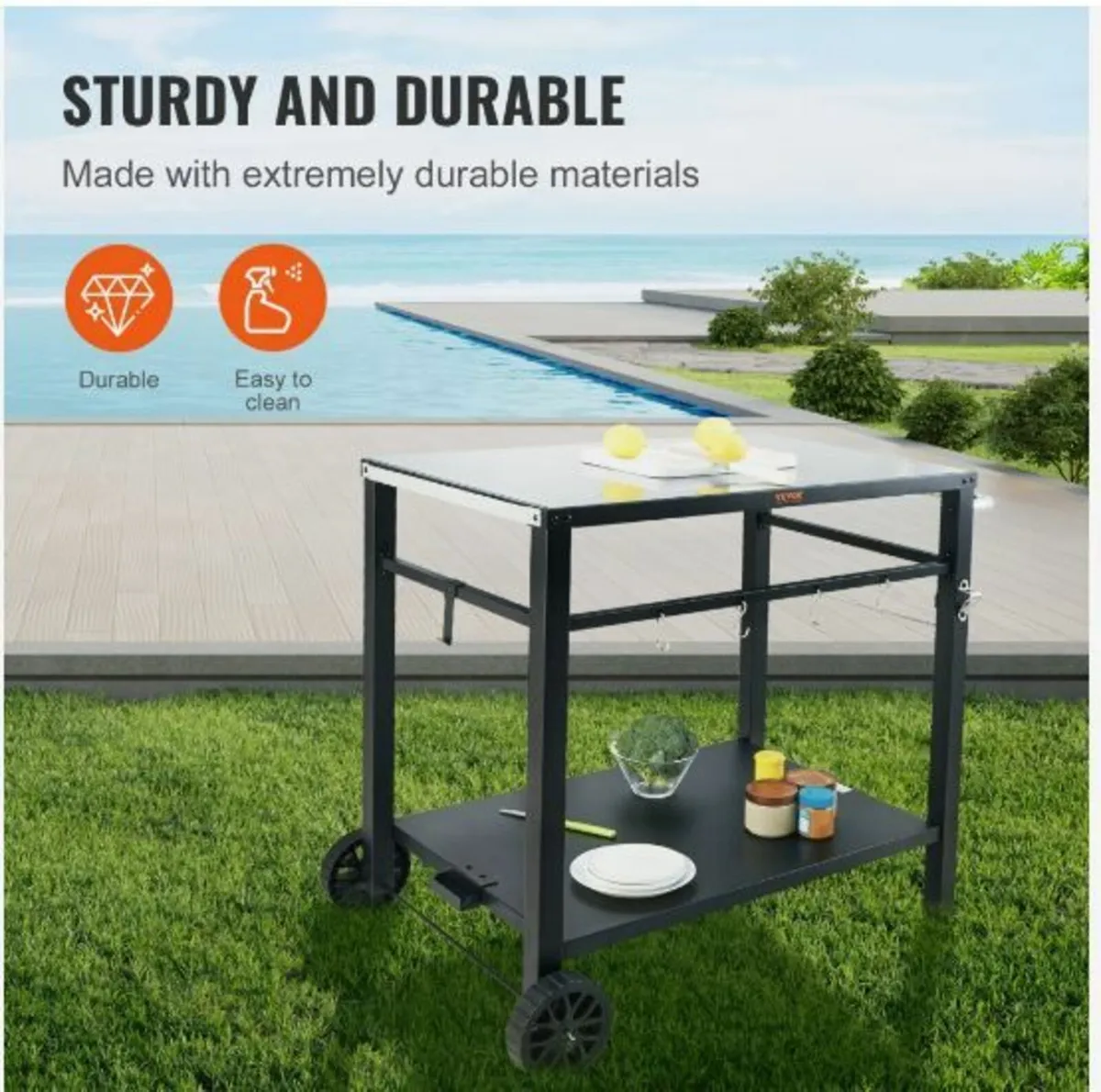 Outdoor Grill Dining Cart with Double-Shelf, BBQ - Image 4
