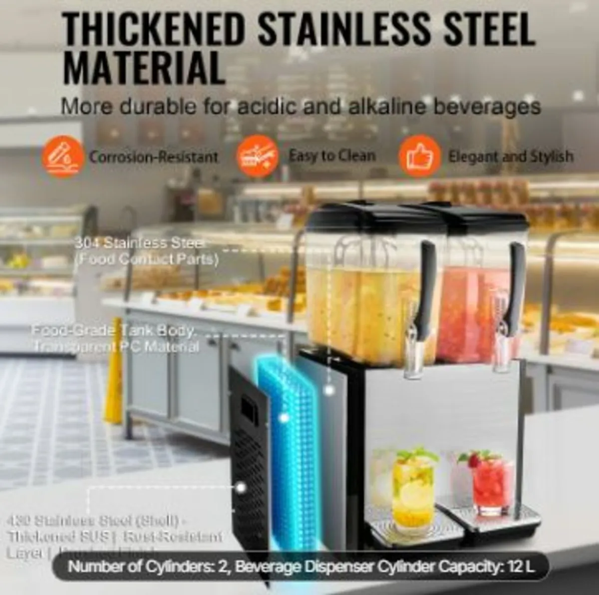 Commercial Beverage Dispenser 12L x 2 Tanks Cold - Image 4