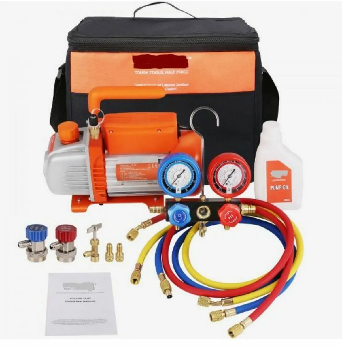 1/4 HP 4 CFM AC Vacuum Pump and Gauge Set - Image 1