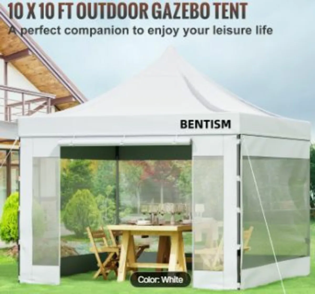10 x 10 FT Pop Up Canopy Tent, Outdoor Patio Gazeb - Image 2