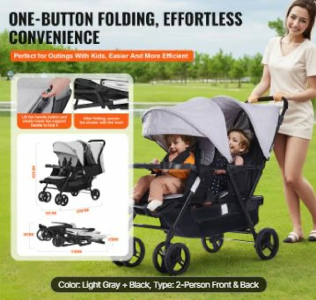 Double Stroller Foldable Lightweight Twin Tandem - Image 2