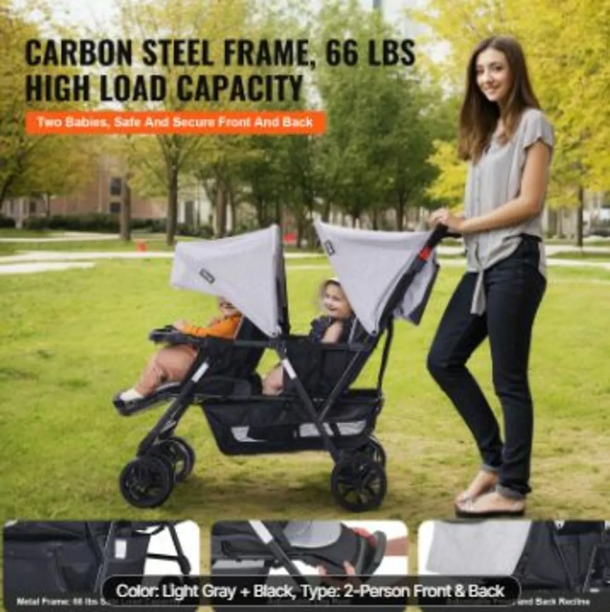 Double Stroller Foldable Lightweight Twin Tandem - Image 3
