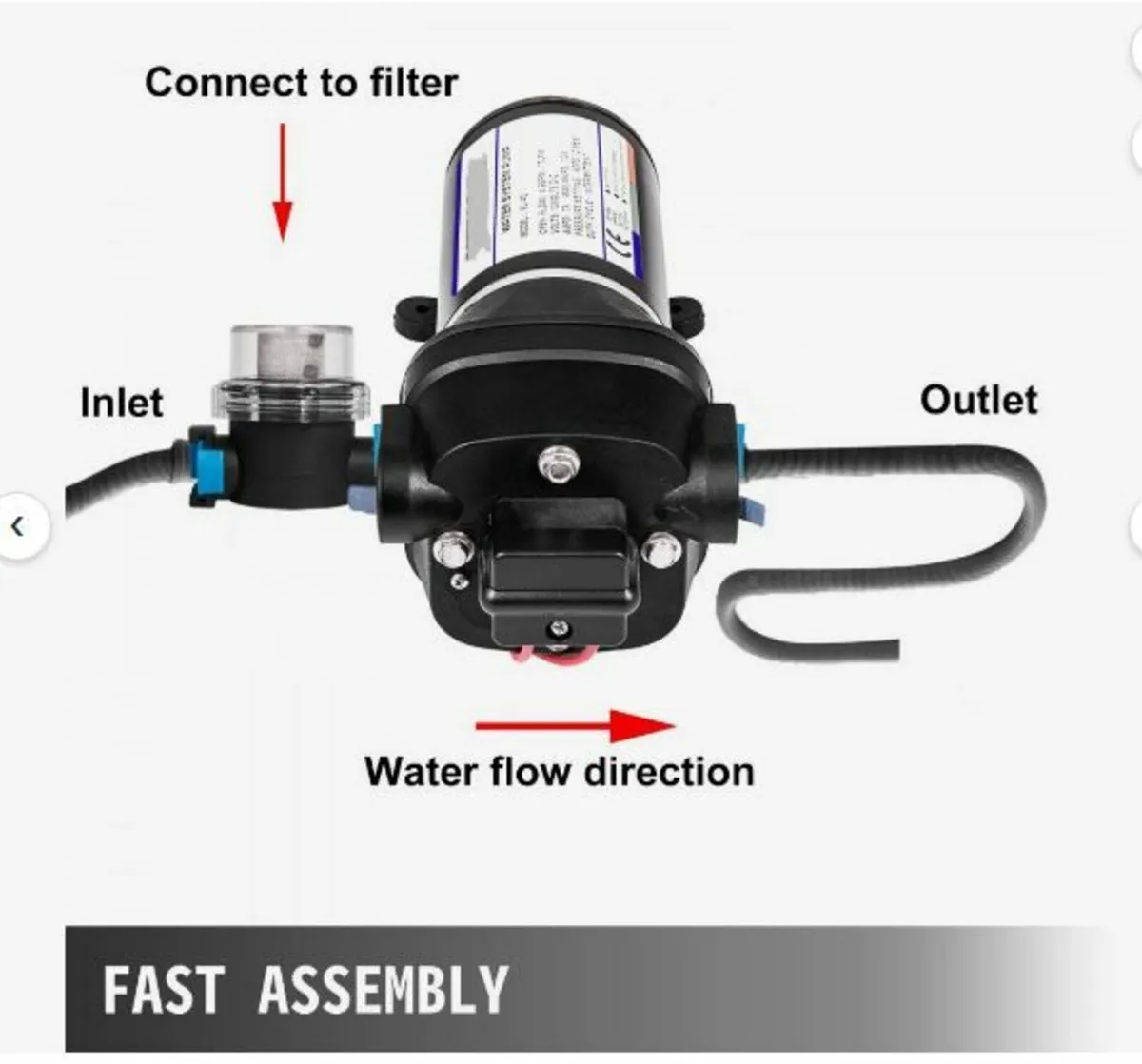 Water Pressure Diaphragm Pump, 12V - Image 2