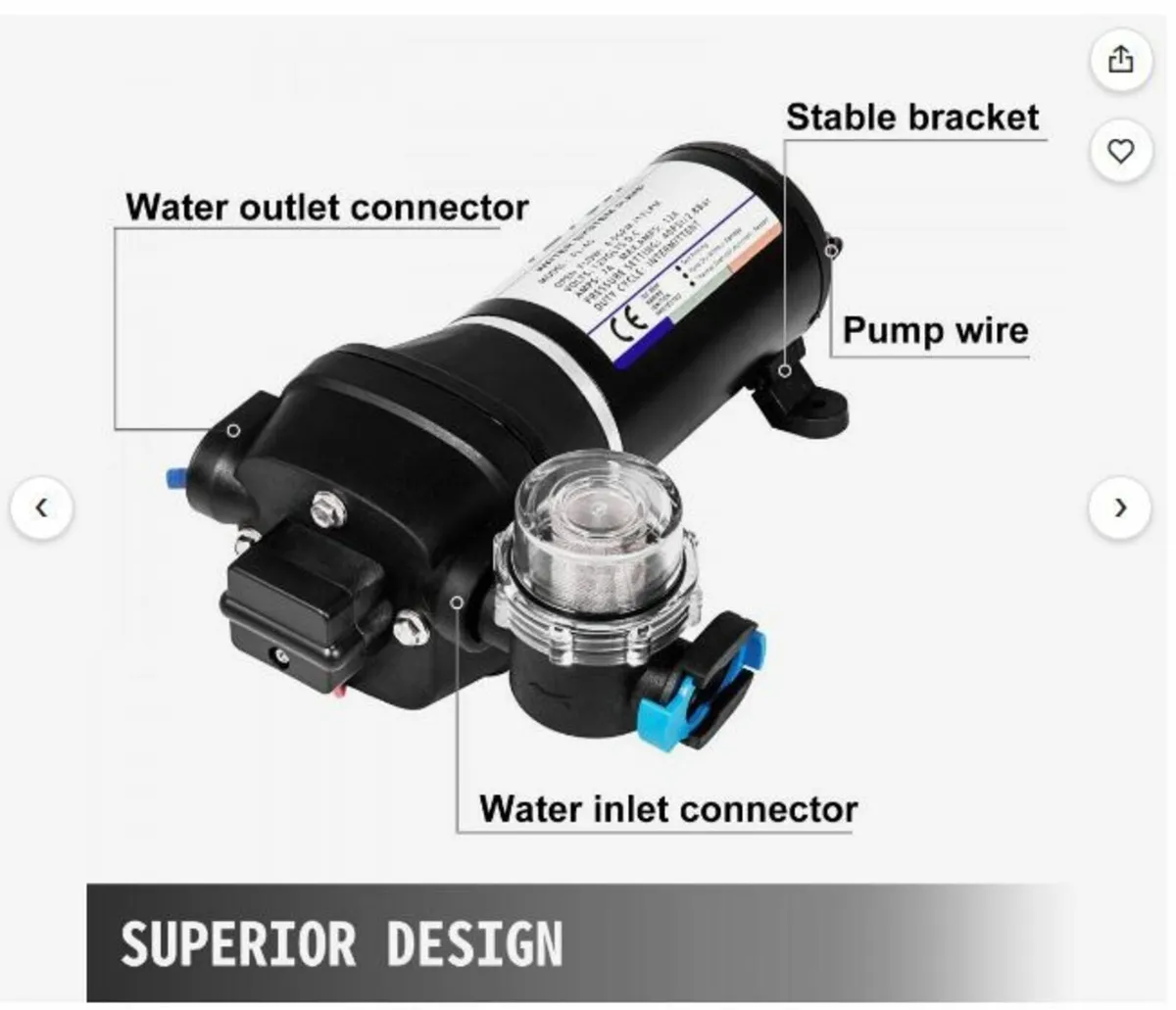 Water Pressure Diaphragm Pump, 12V - Image 3