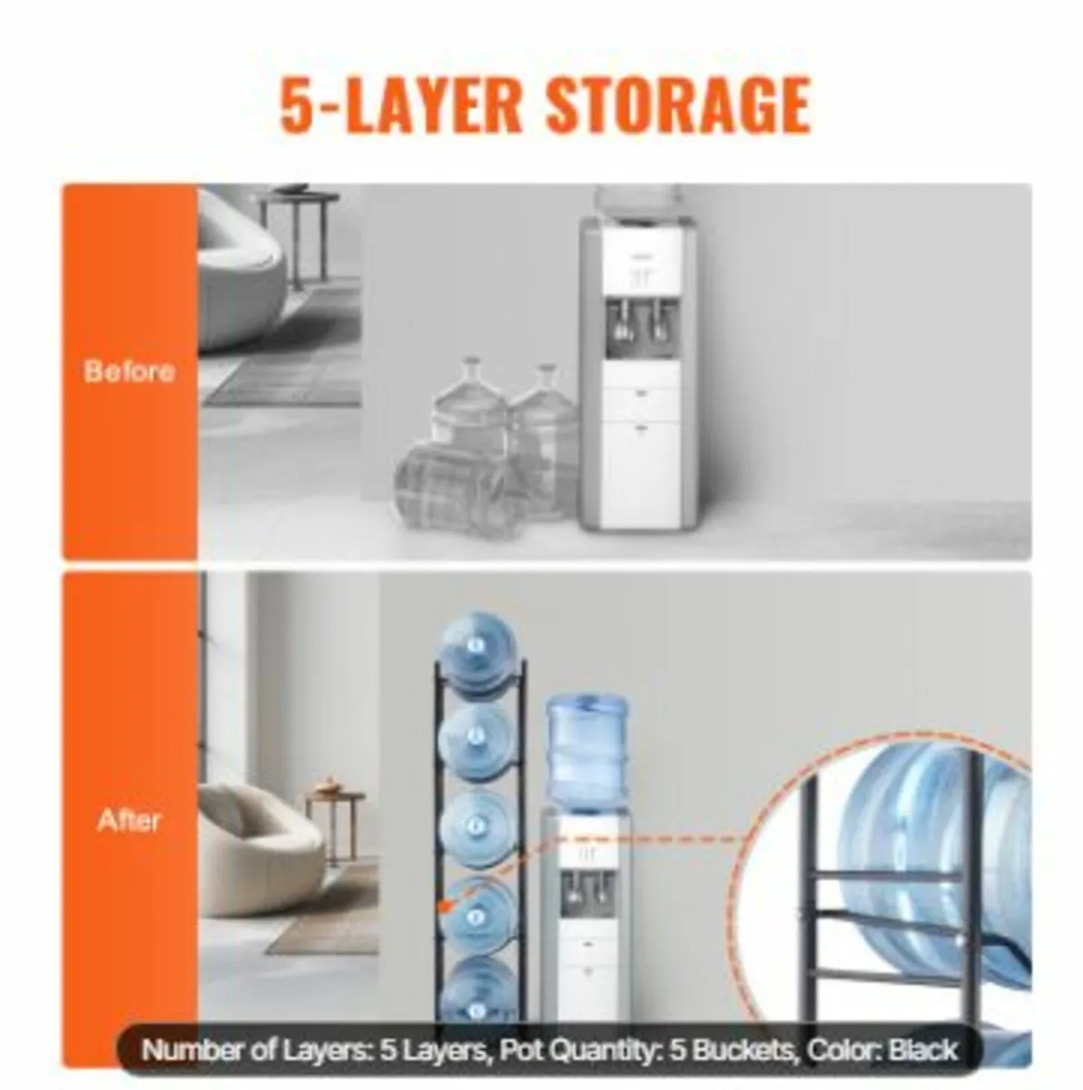 5 Tiers Water Jug Holder Single Row Water Bottle R - Image 3
