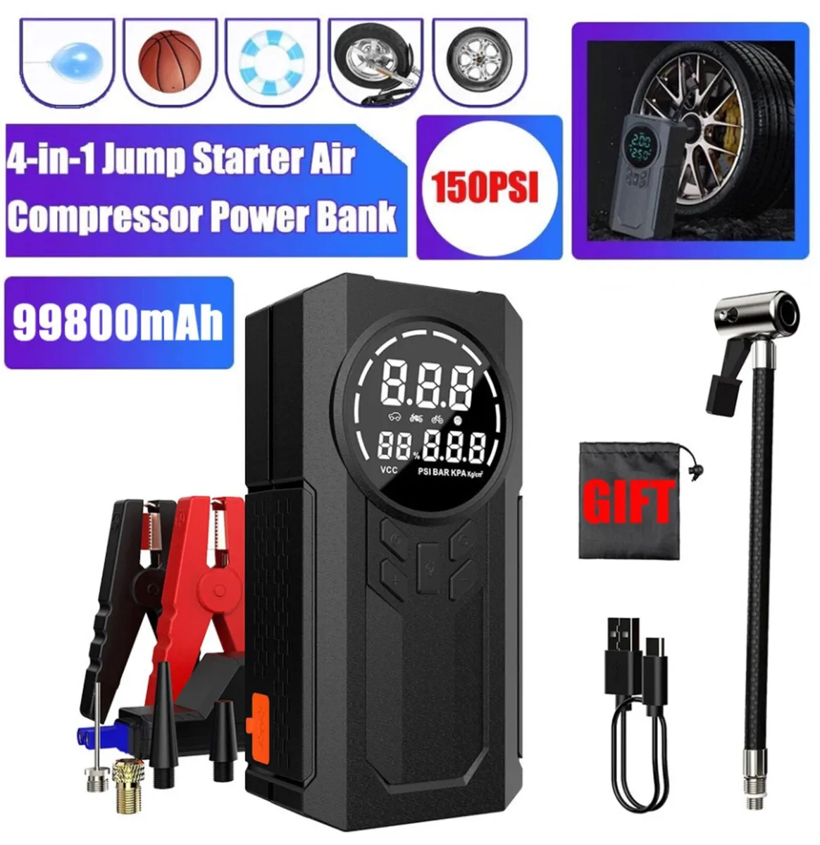 Portable Car Battery Jump Starter + Tyre Inflator - Image 1