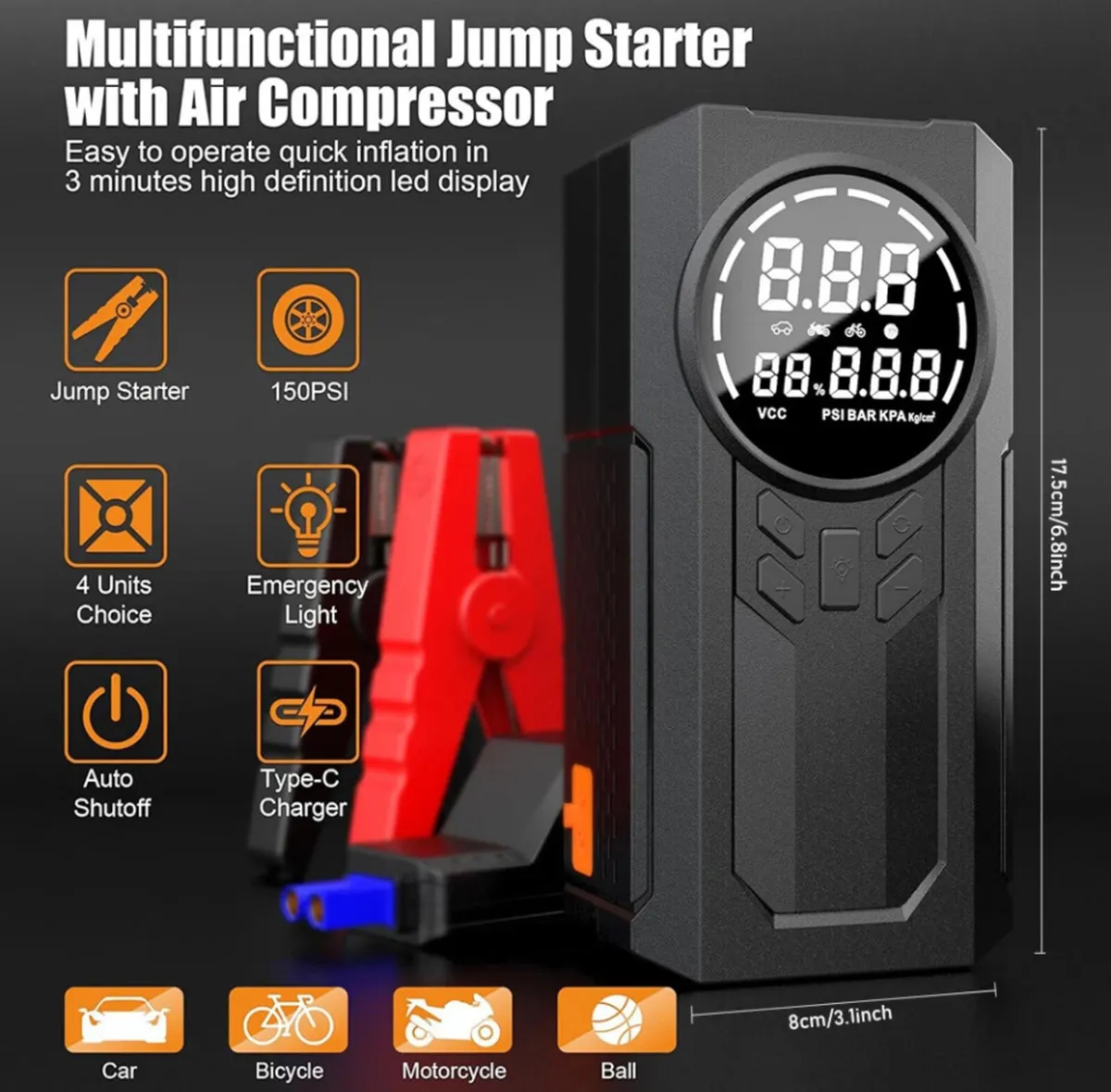 Portable Car Battery Jump Starter + Tyre Inflator - Image 2