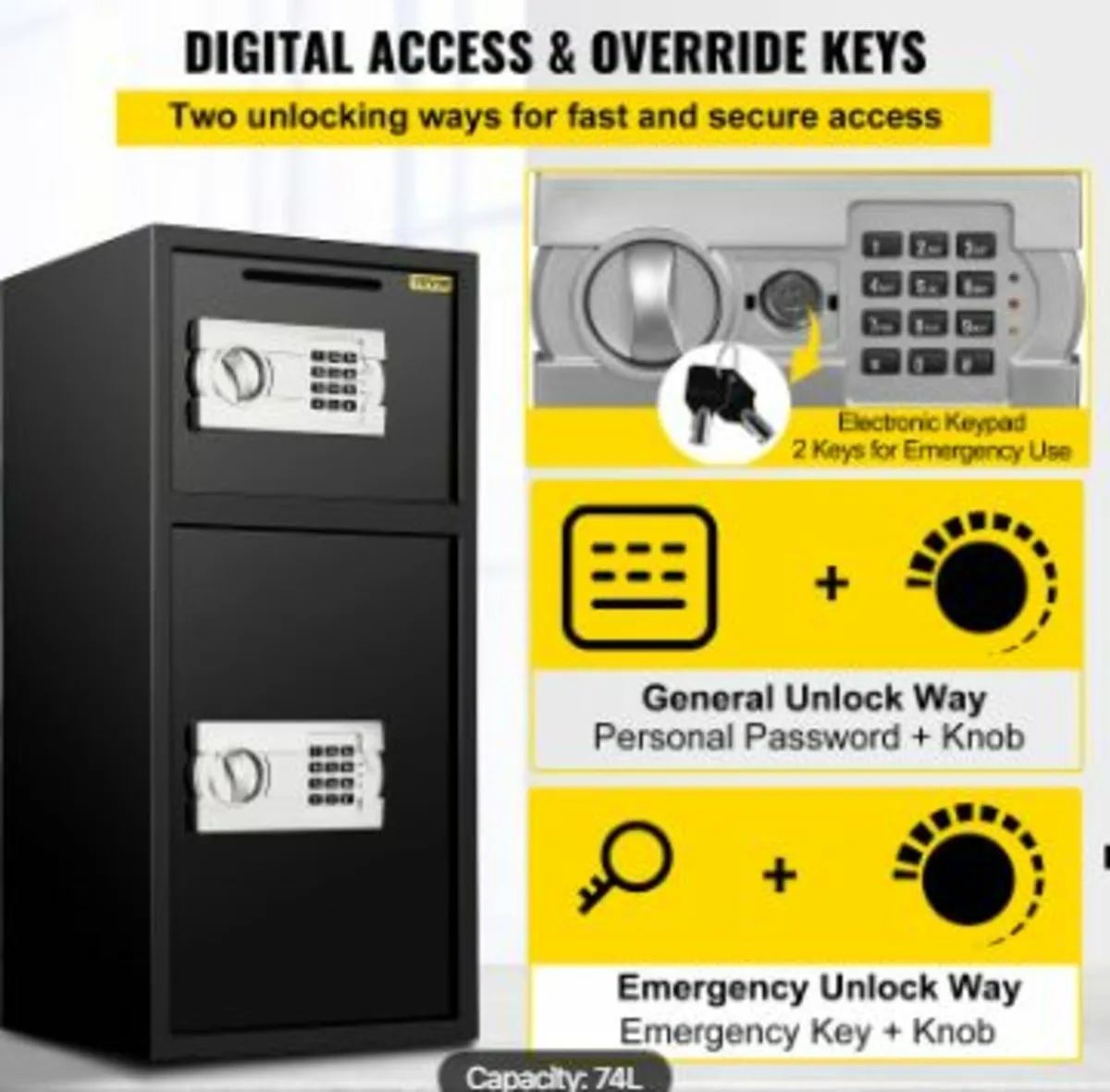 33" Digital Double Door Safe Depository Box Gun Sa - Image 4