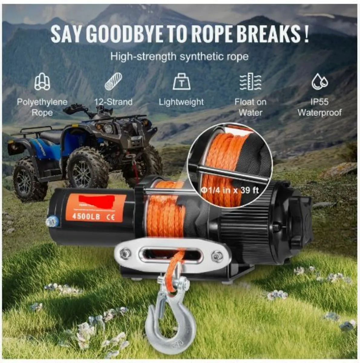 Electric Winch ATV UTV 4500 lb Synthetic Rope - Image 4