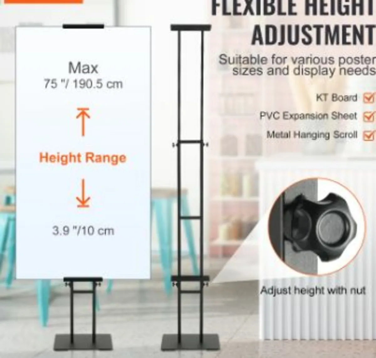 Poster Stand, Adjustable Height Up to 75", Double- - Image 2
