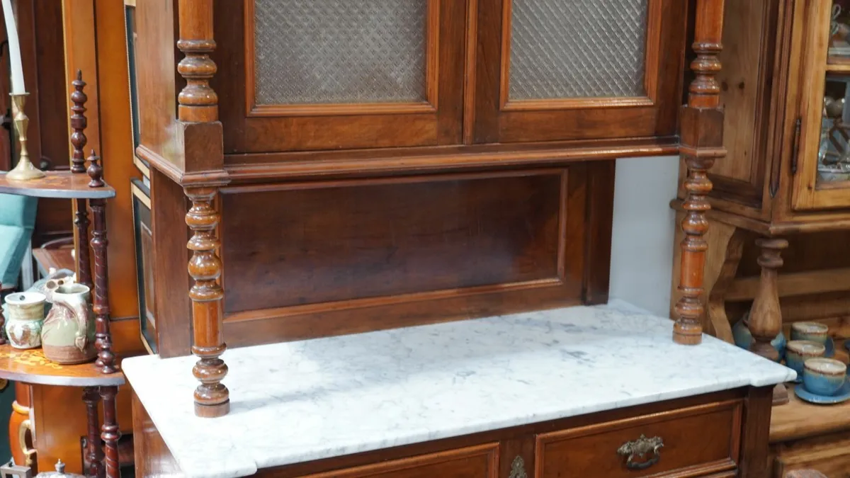 🇪🇸 Antique Spanish Kitchen Cabinet with Marble T - Image 4