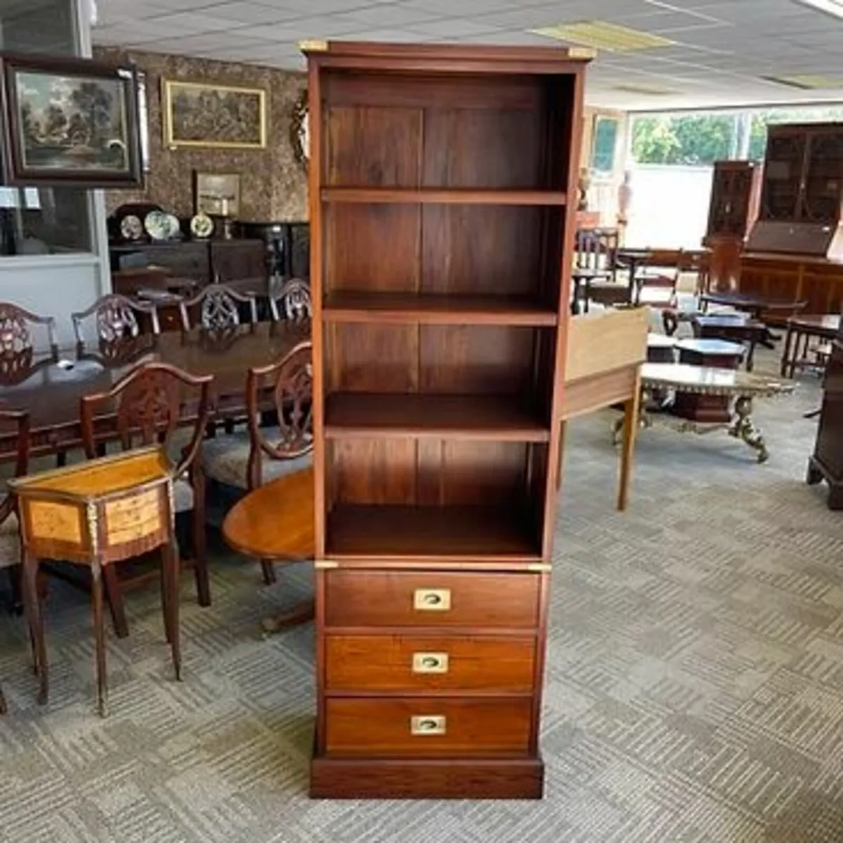 Beautiful mahogany campaign open bookcase