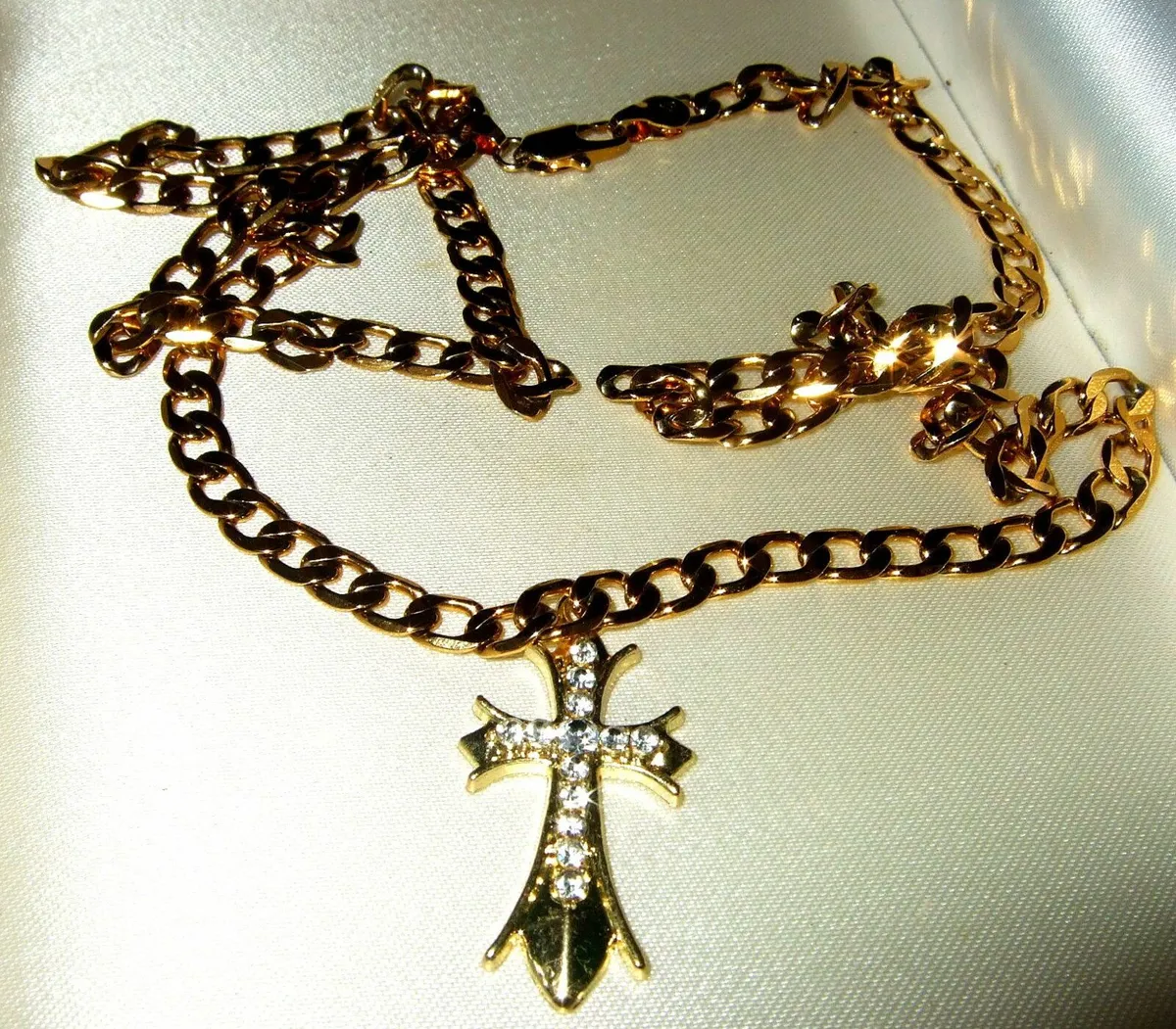 Vintage Hallmarked Chain & Gemset Cross - Image 1