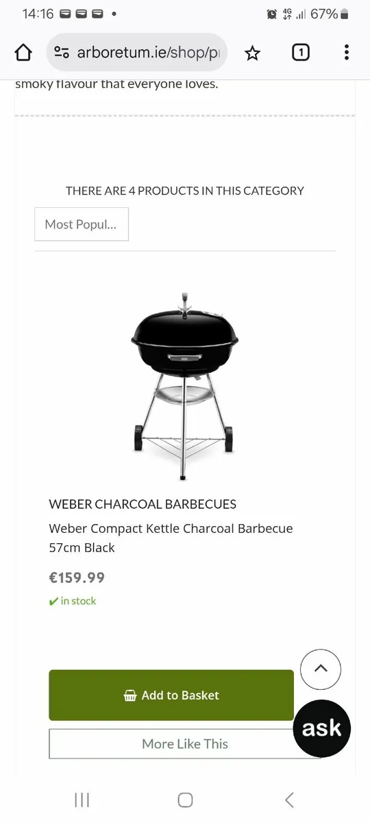 Weber BBQ Charcoal used once - Image 1