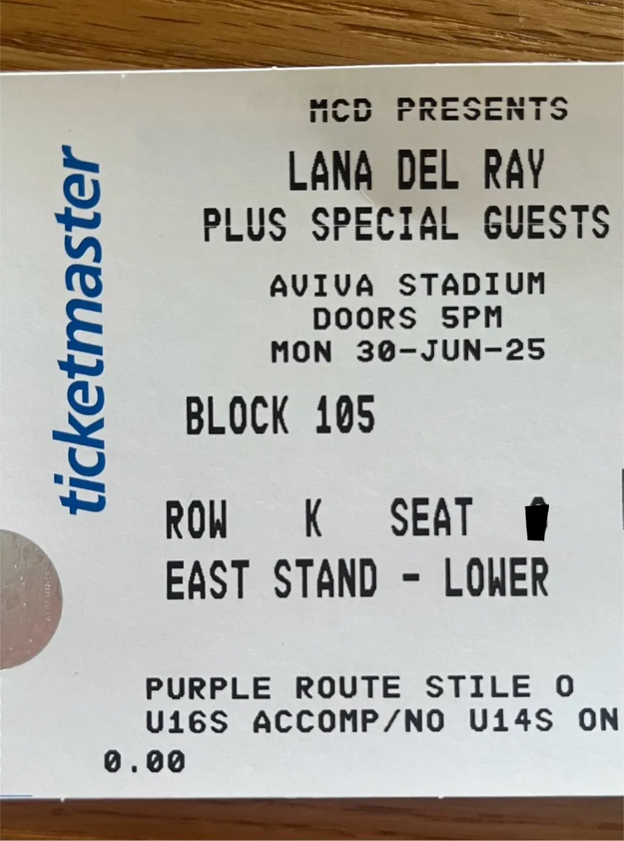 Lana Del Rey Concert Ticket x2 - Great seats