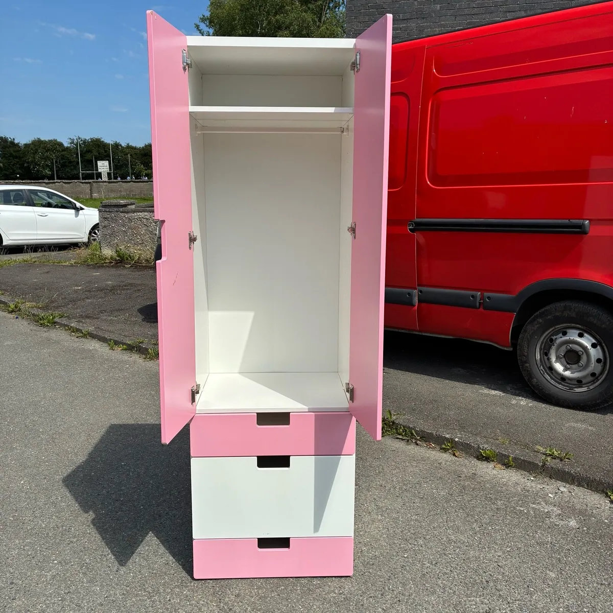 Pink and White Kids Tall Ikea Wardrobe - Image 2