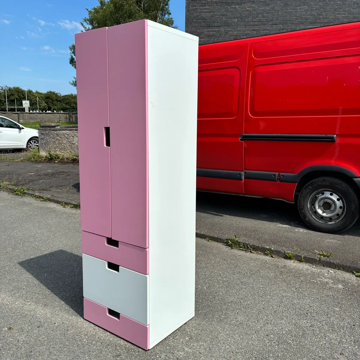 Pink and White Kids Tall Ikea Wardrobe - Image 3