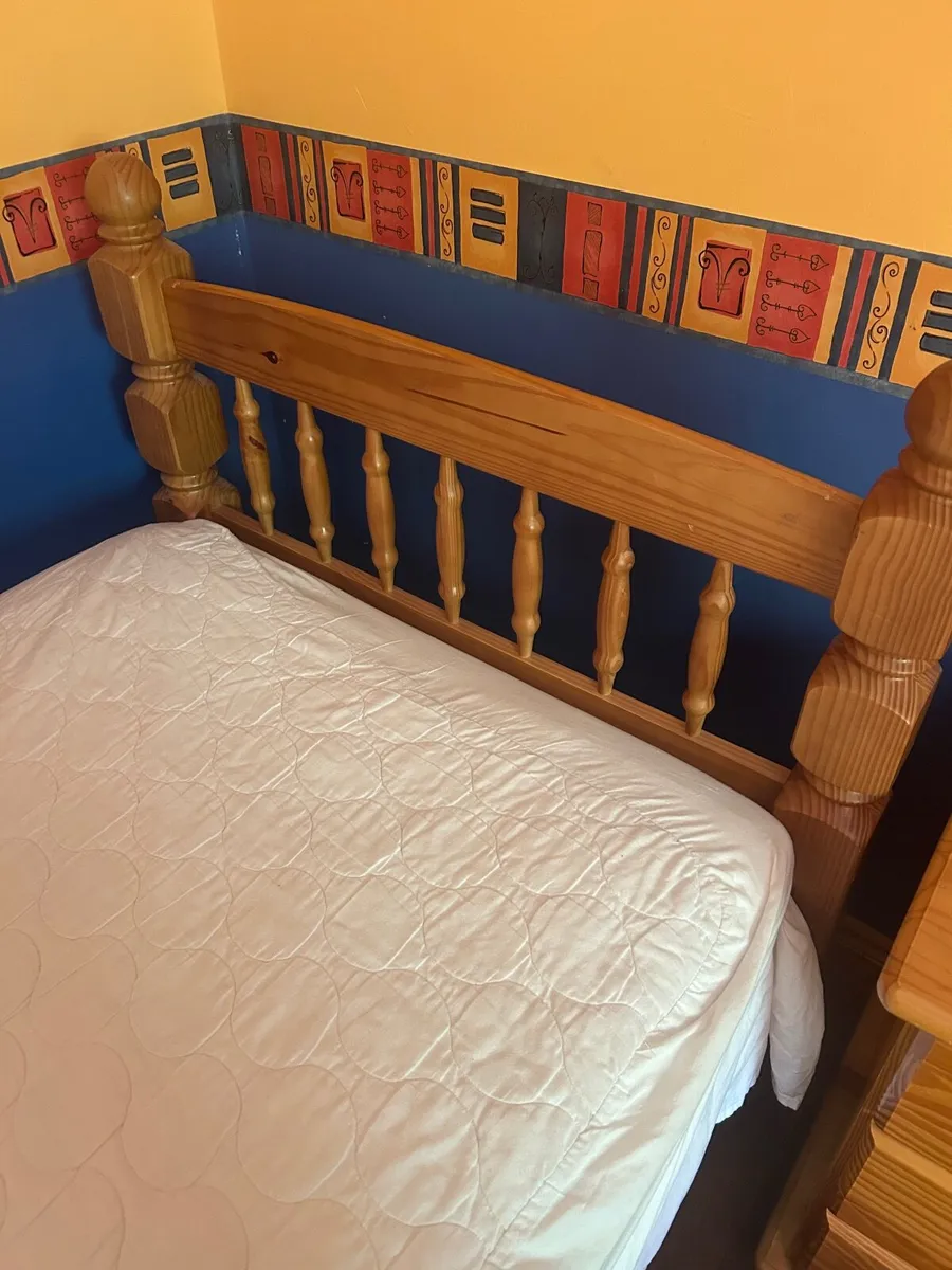 Solid pine single bed (x2) and mattress - Image 1
