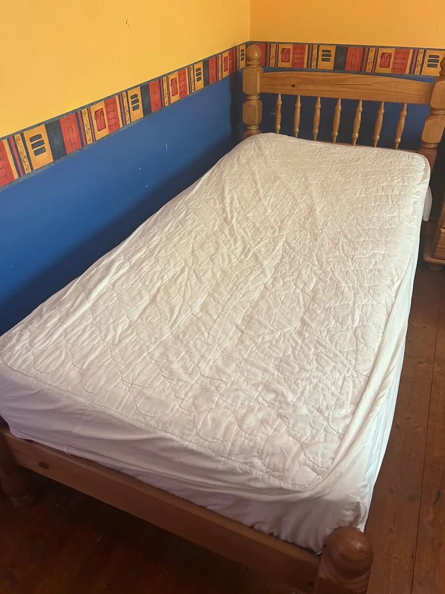Solid pine single bed (x2) and mattress - Image 2