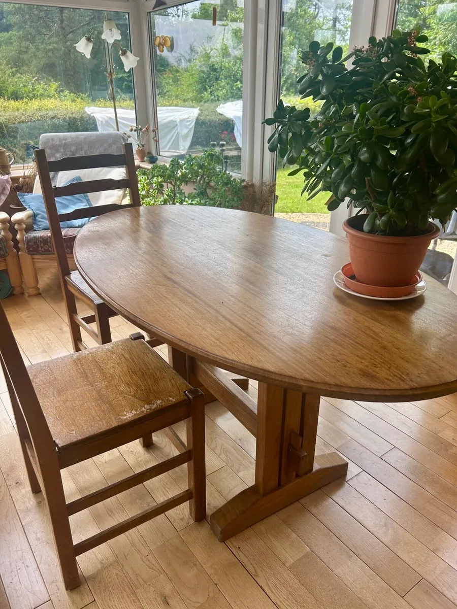 Dining table, solid oak, 6 chairs - upcycle - Image 2