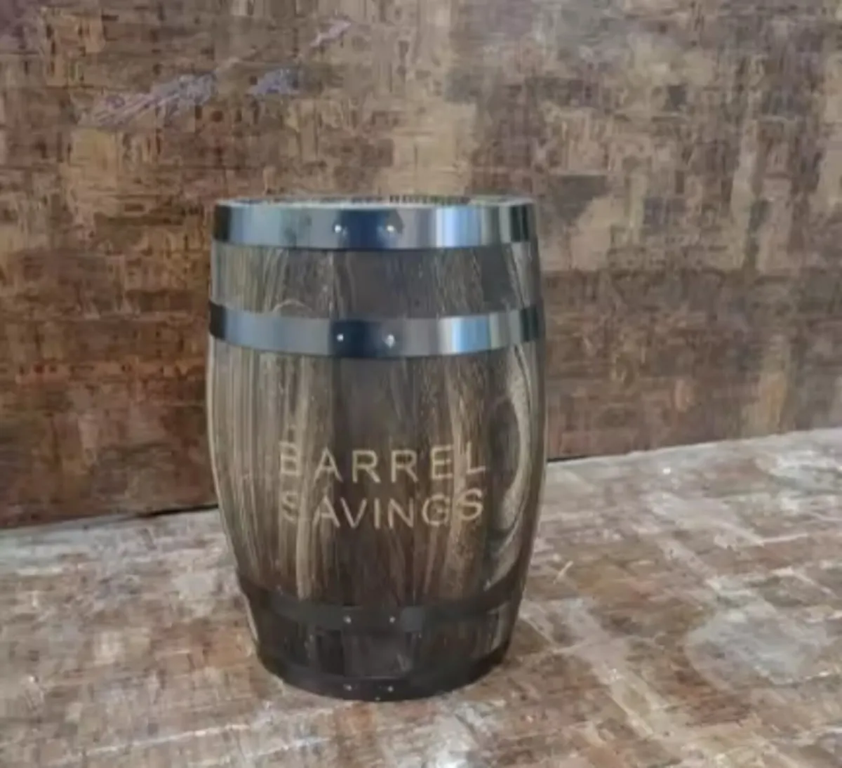Wooden Barrel Money Box (28 x 18cm) - Image 1
