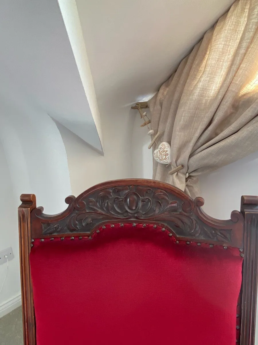 2 antique armchairs wood and velvet - Image 3