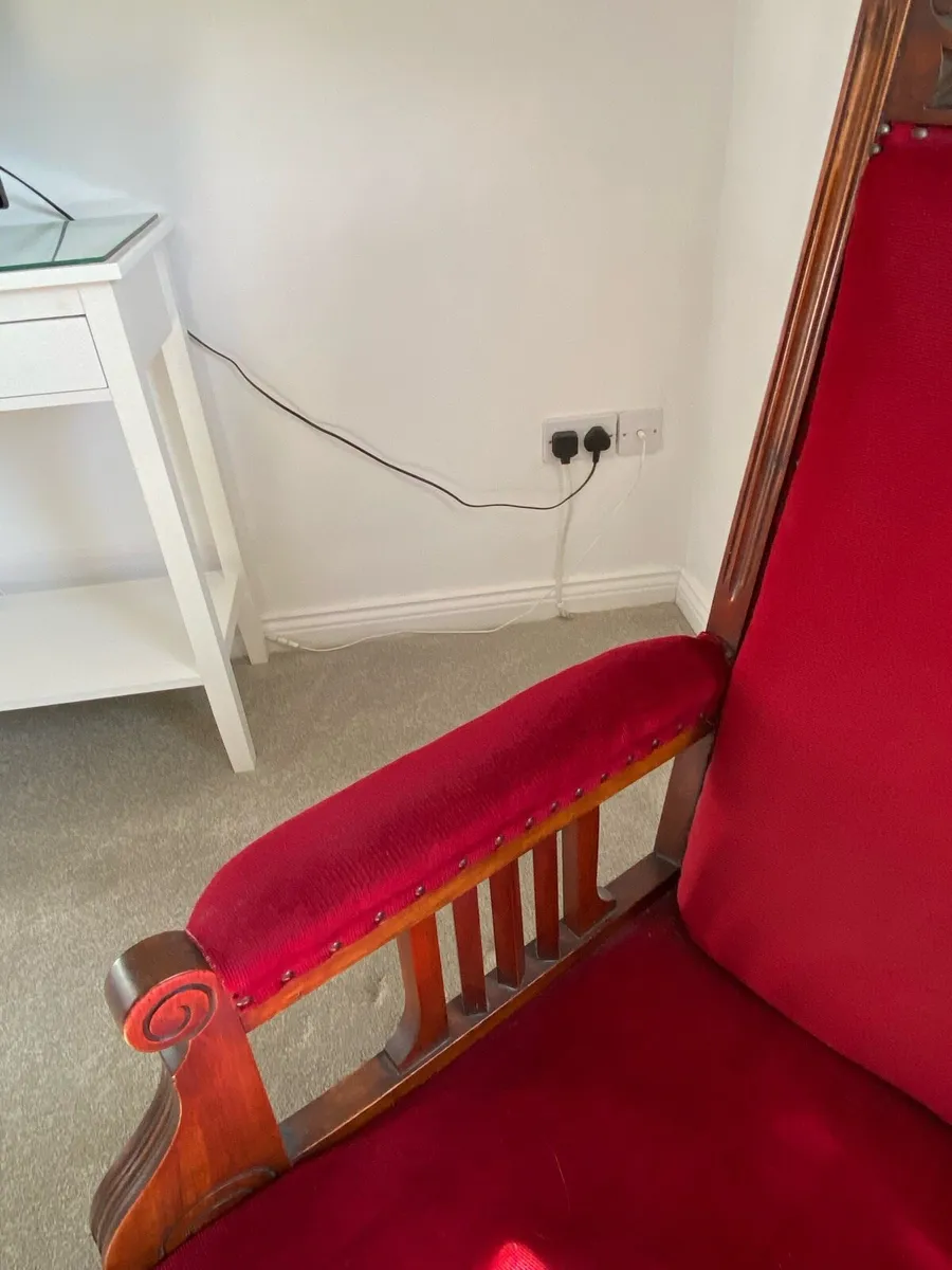 2 antique armchairs wood and velvet - Image 4