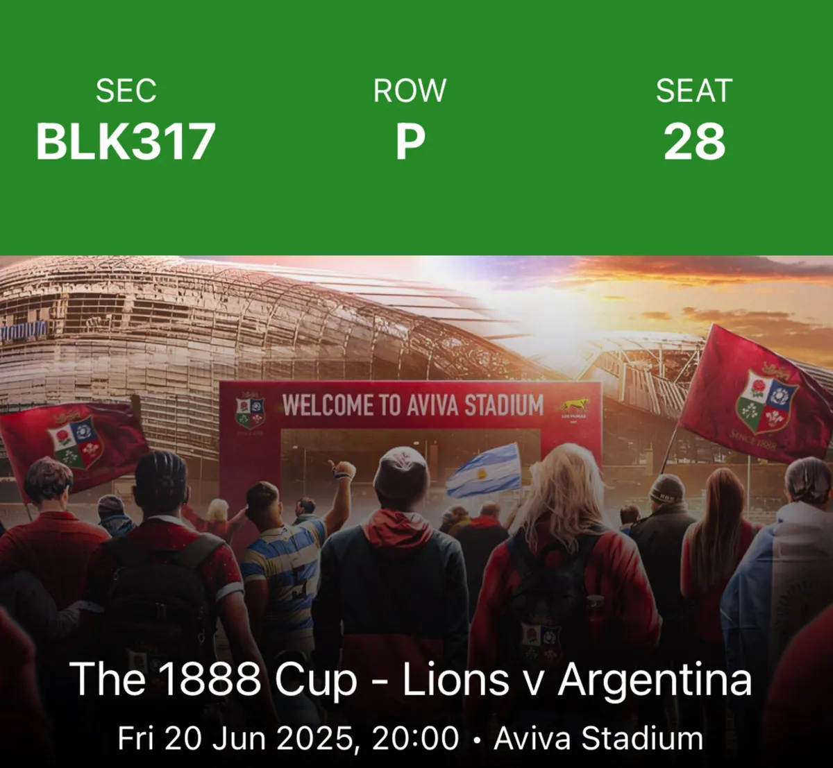 2 Lions vs Argentina Tickets - Image 1