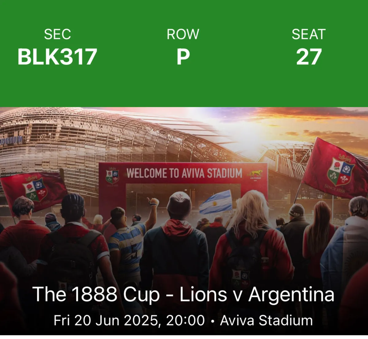 2 Lions vs Argentina Tickets - Image 2