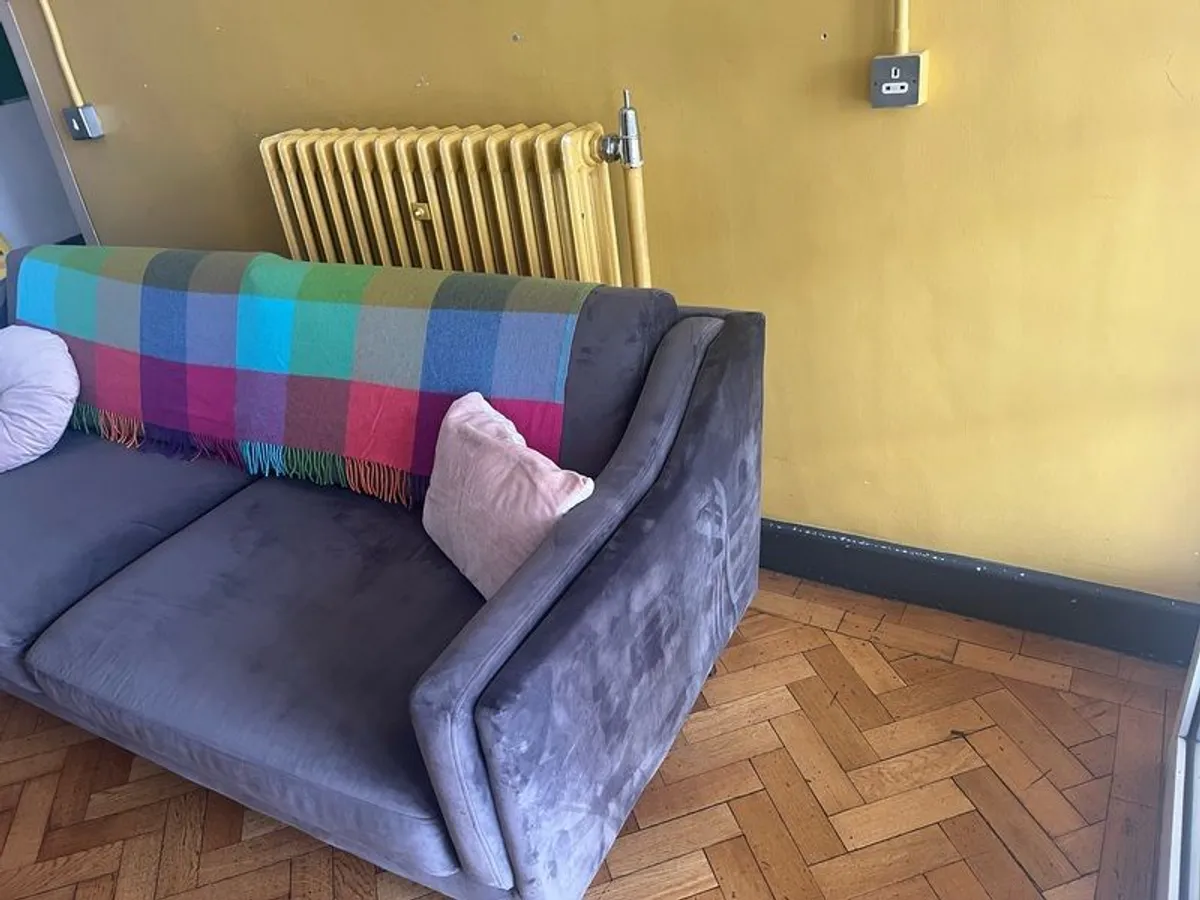 Three seated sofa - gray, velvet look material. Very comfortable and easy to care for. - Image 2
