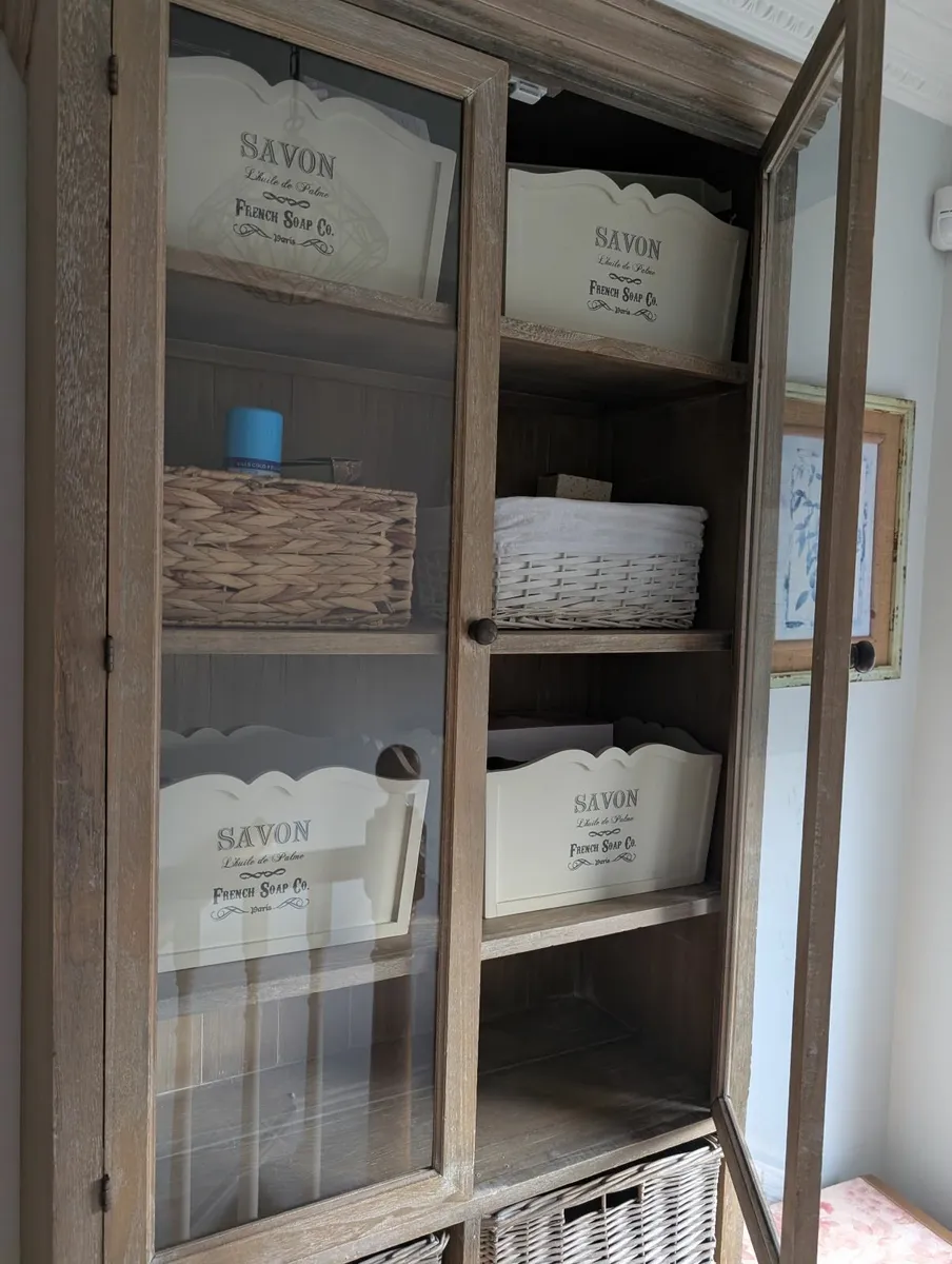 Six Basket Two Door Wood Grey Cabinet - Image 1