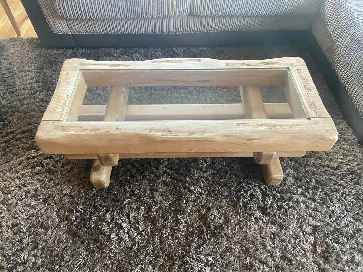 Chunky Oak and Glass Coffee Table - Image 1