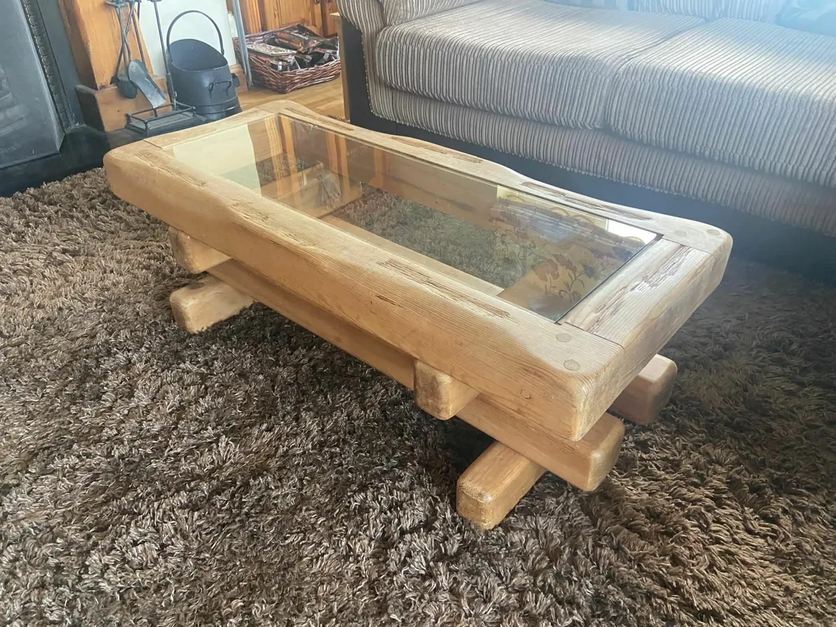 Chunky Oak and Glass Coffee Table - Image 2