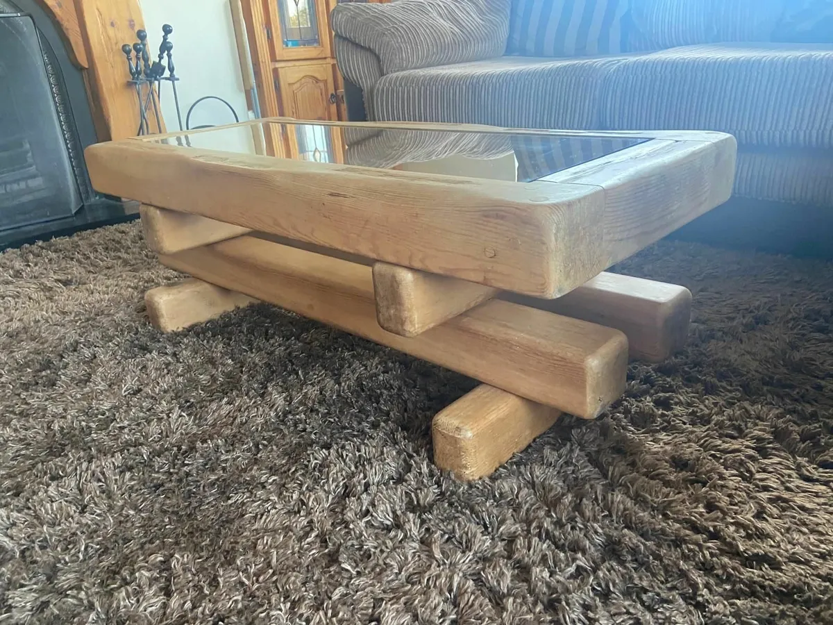 Chunky Oak and Glass Coffee Table - Image 3