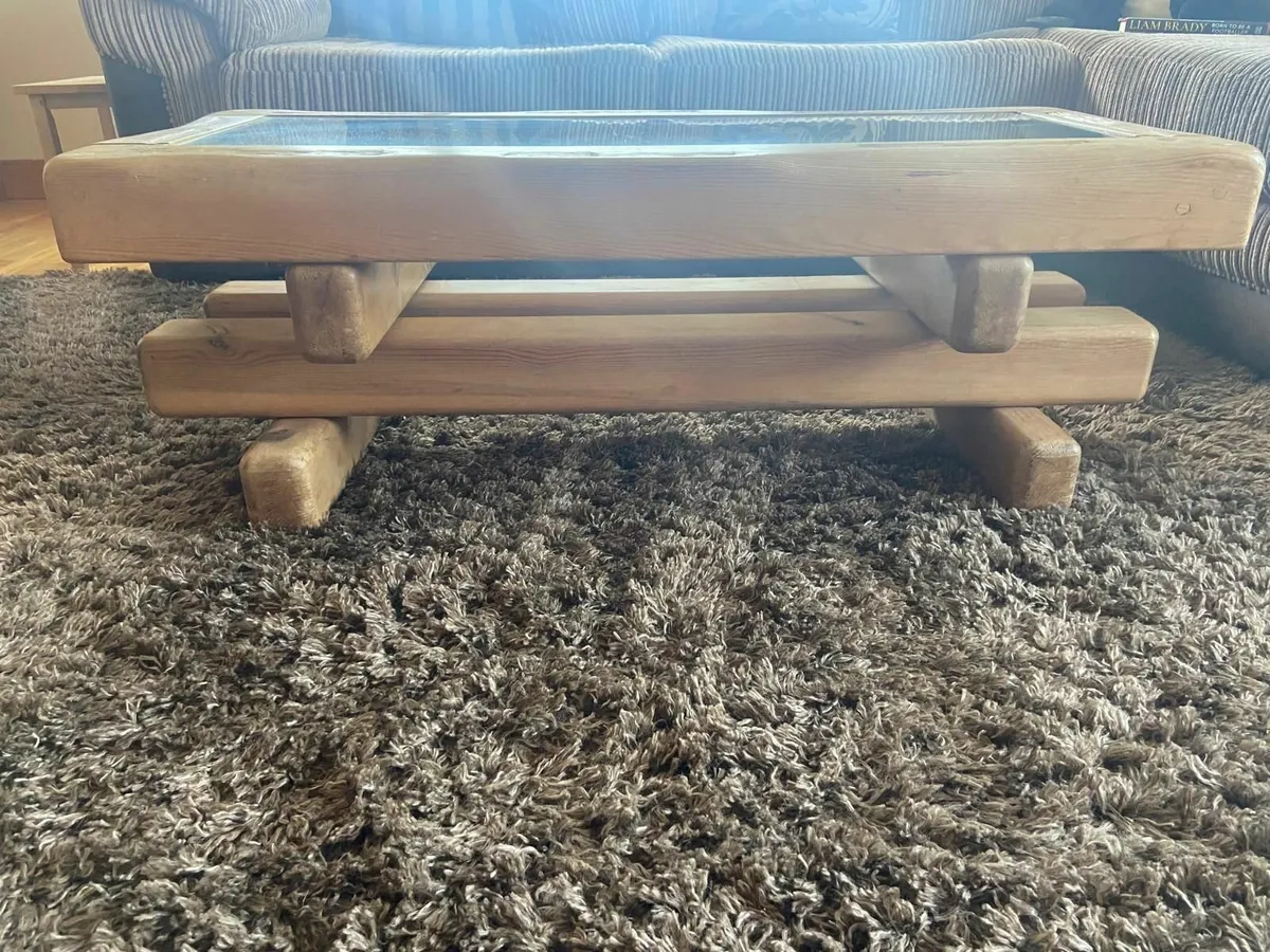 Chunky Oak and Glass Coffee Table - Image 4
