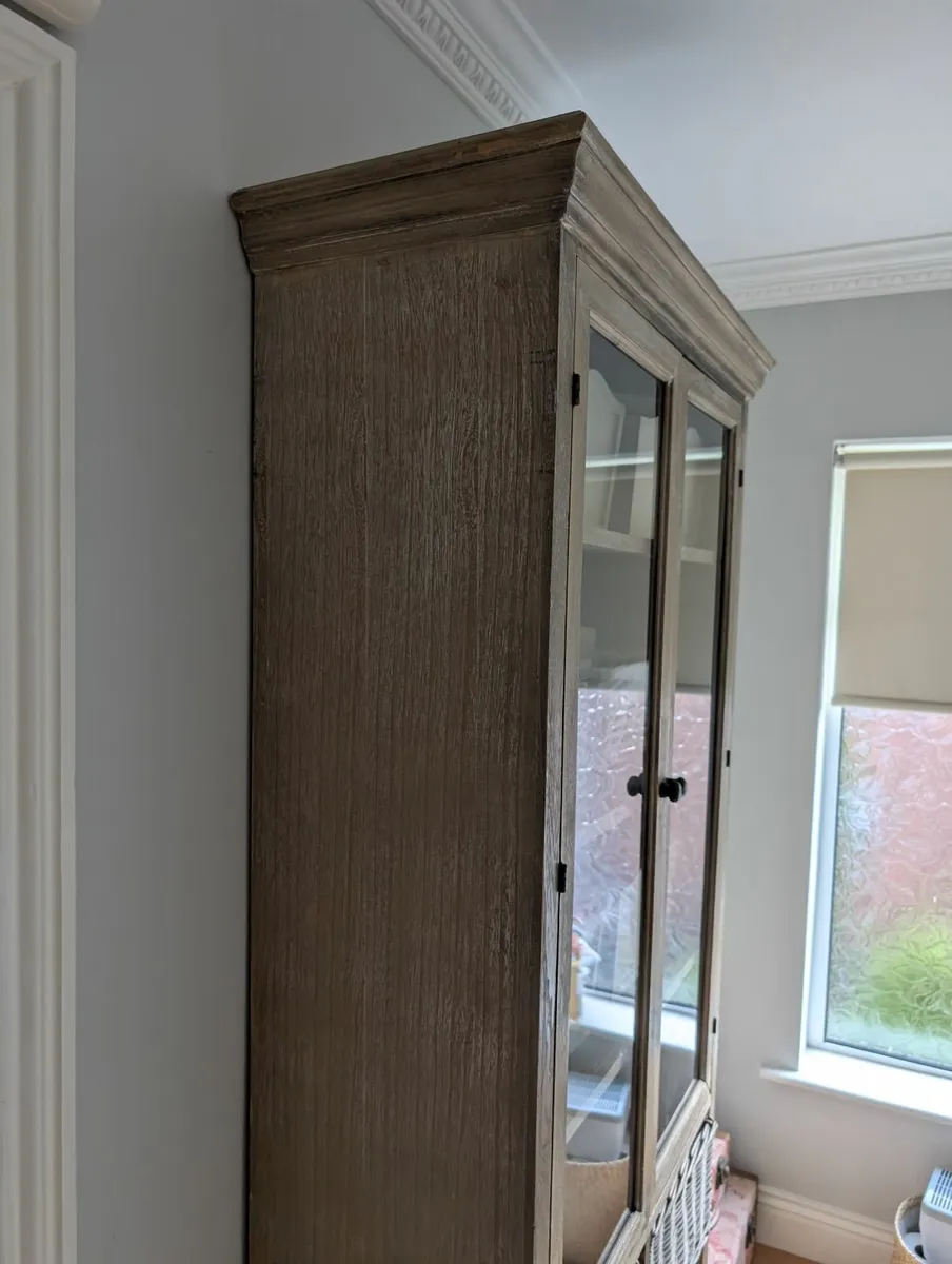 Six Basket Two Door Wood Grey Cabinet - Image 2