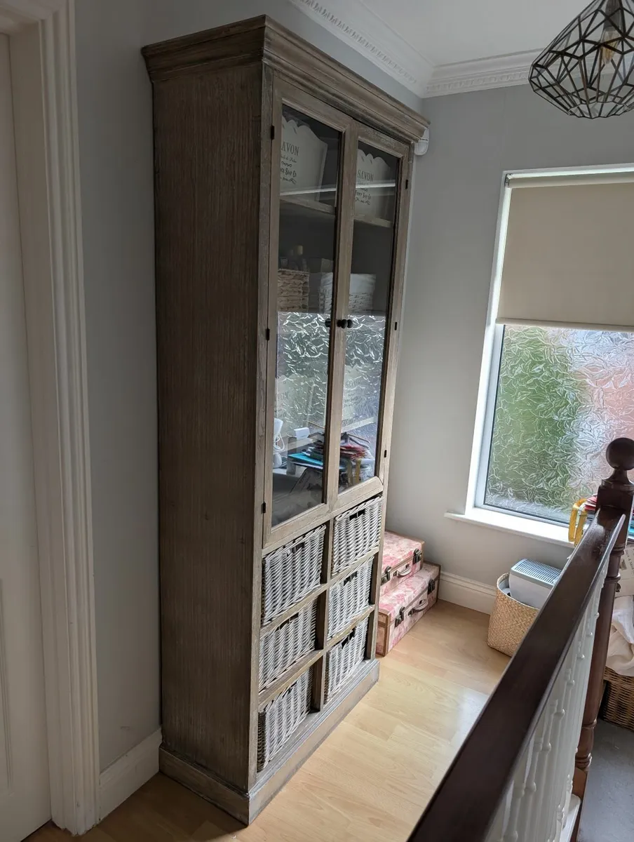 Six Basket Two Door Wood Grey Cabinet - Image 3